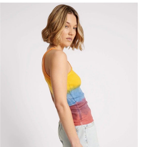 One Teaspoon Tie Dye SUNSET STRIPE RIB SINGLET Bower Bird Logo Small - Picture 15 of 16